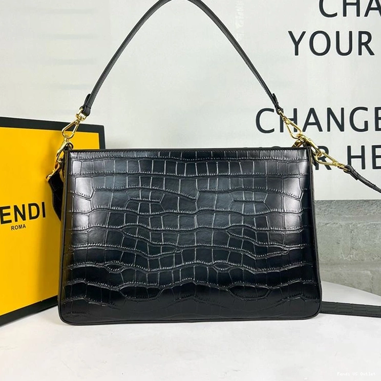 Affordable HOT Black Bag Crocodile In Zip Fendi Leather Shoulder O'Lock 0813